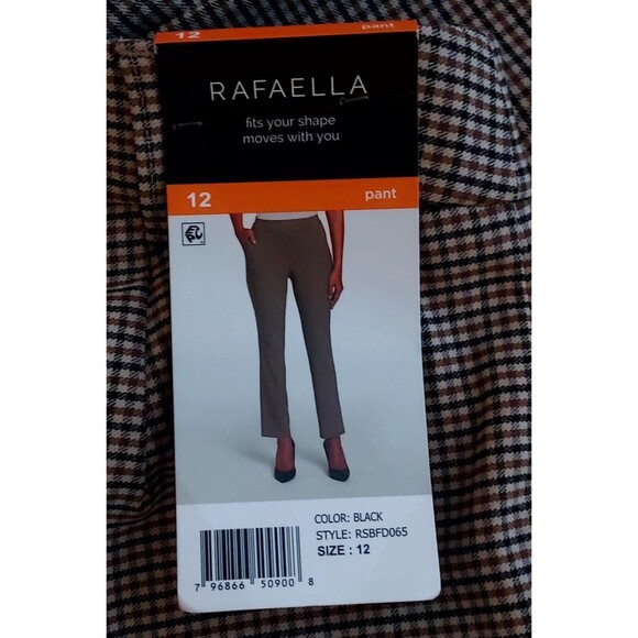 NWT Ladies Rafaella Black/Tan Micro Plaid Straight Hi Rise Dress Pants Size 12 - Picture 3 of 8